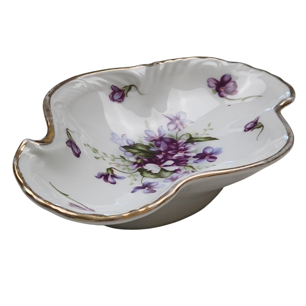 Vintage Violet Gold Trim Trinket Dish‎ Royal Sealy China Japan Scalloped MCM
